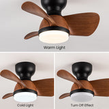 Ventilateur de plafond de chambre simple et élégant en bois avec lumière LED