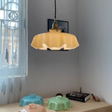 Lampe suspendue rétro en verre crème avec fleur
