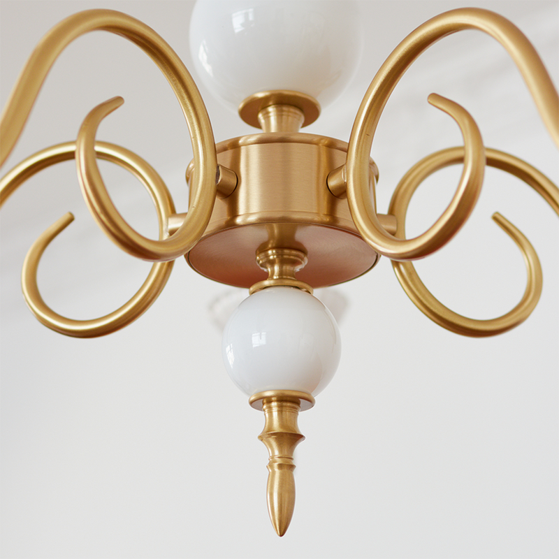 Cream Glass Chandelier American Retro Metal Chandelier Lamp Bedroom