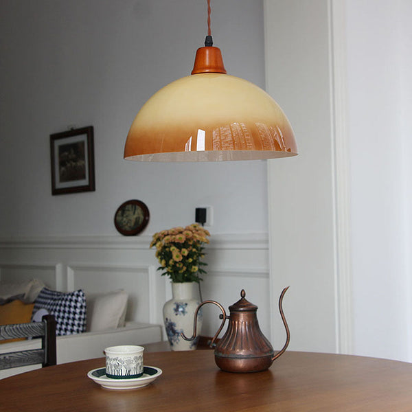 Retro Amber Glass Farmhouse Pendant Light