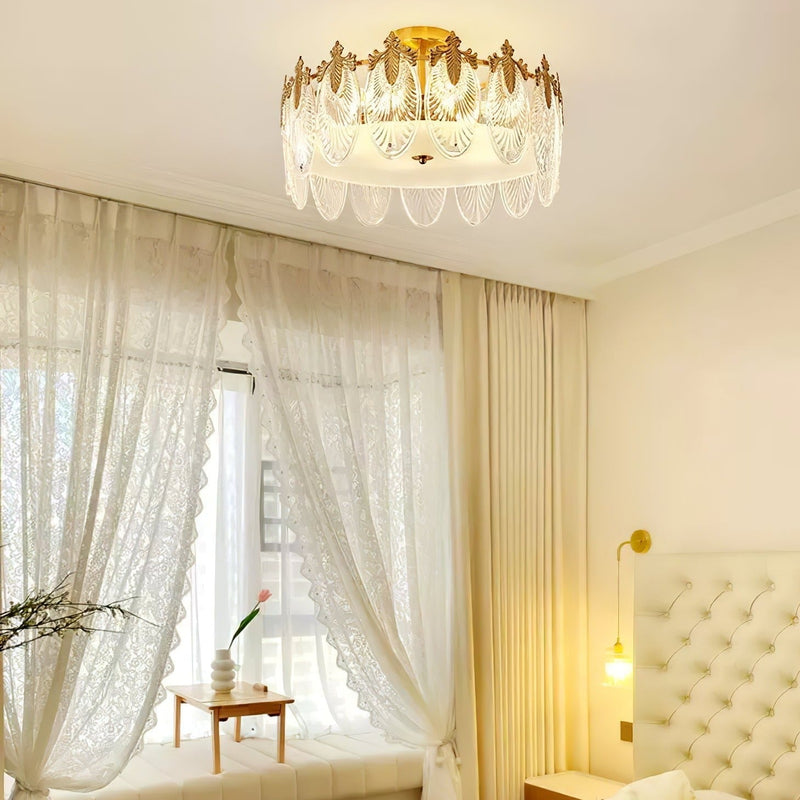 Lustre rond en verre à motif décoratif