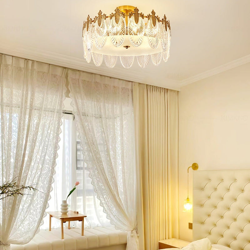 Lustre rond en verre à motif décoratif