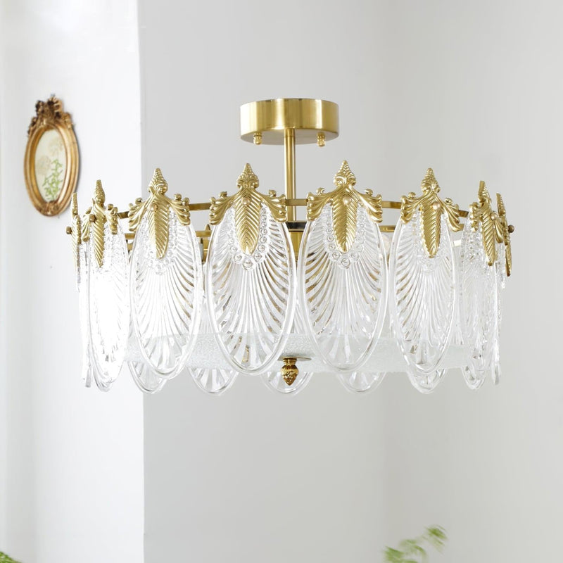 Lustre rond en verre à motif décoratif
