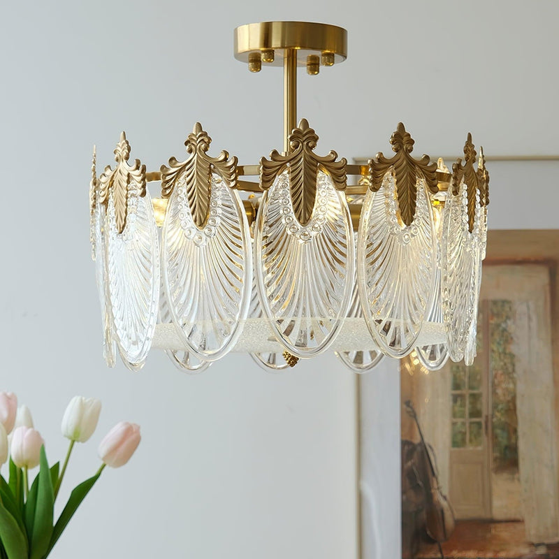 Lustre rond en verre à motif décoratif