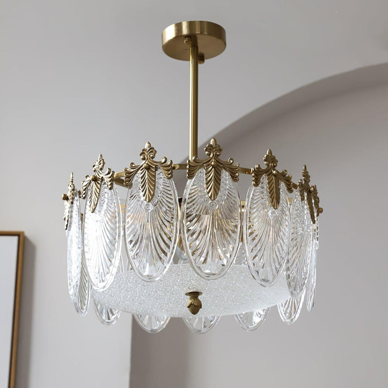 Lustre rond en verre à motif décoratif