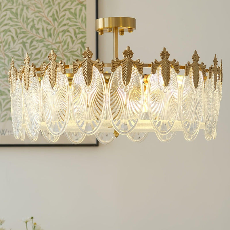 Lustre rond en verre à motif décoratif