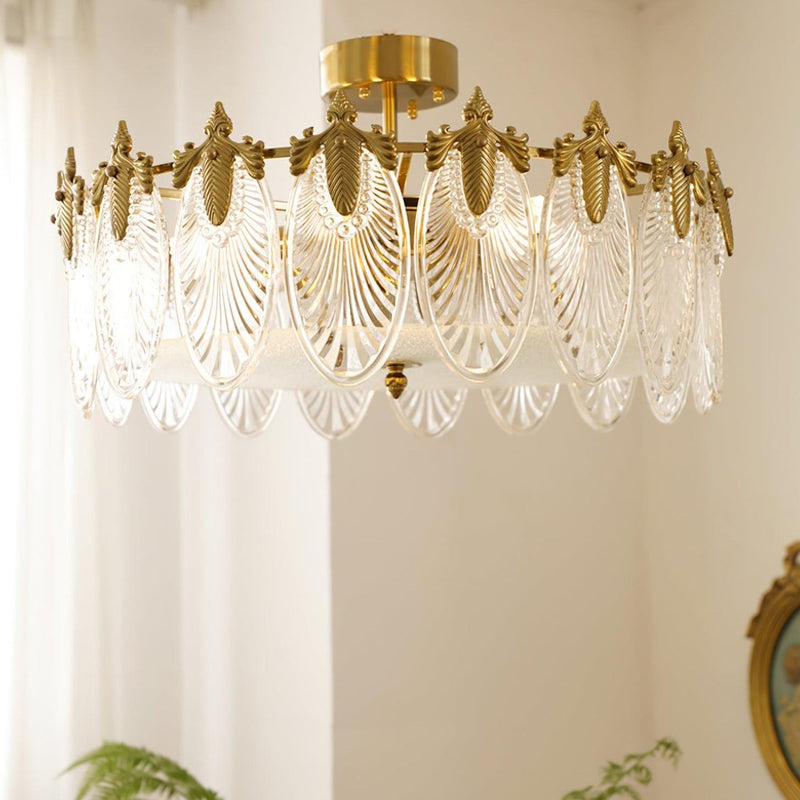 Lustre rond en verre à motif décoratif