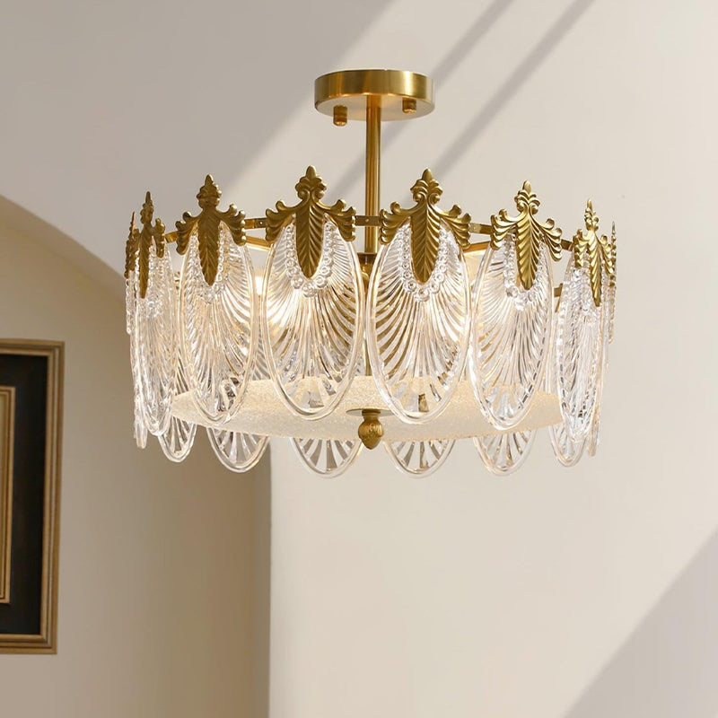 Lustre rond en verre à motif décoratif