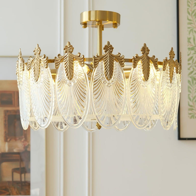 Lustre rond en verre à motif décoratif