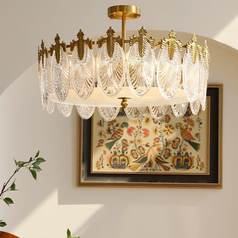 Lustre rond en verre à motif décoratif