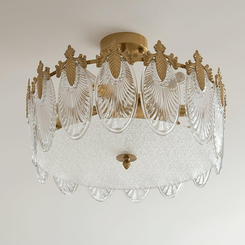 Lustre rond en verre à motif décoratif