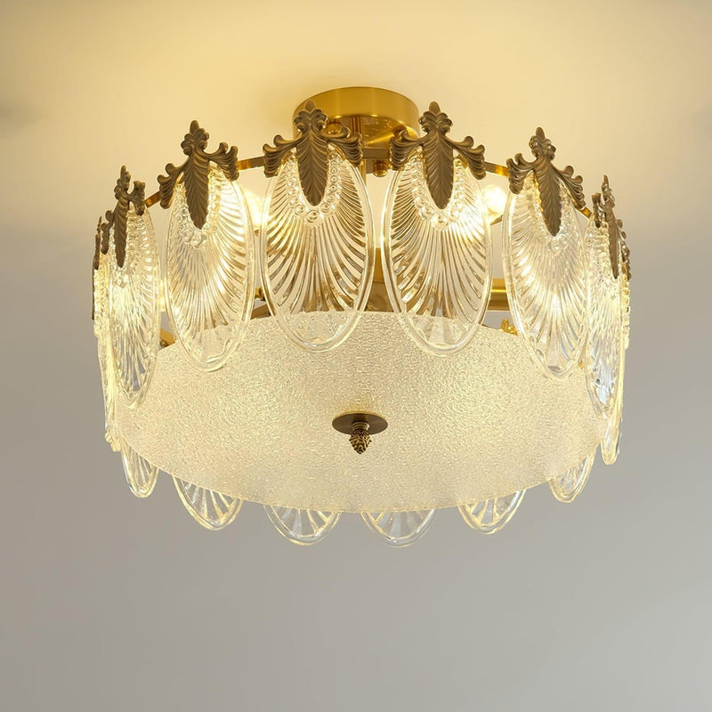 Lustre rond en verre à motif décoratif