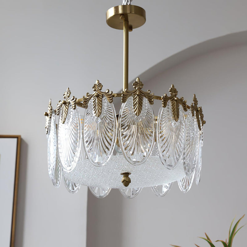 Lustre rond en verre à motif décoratif