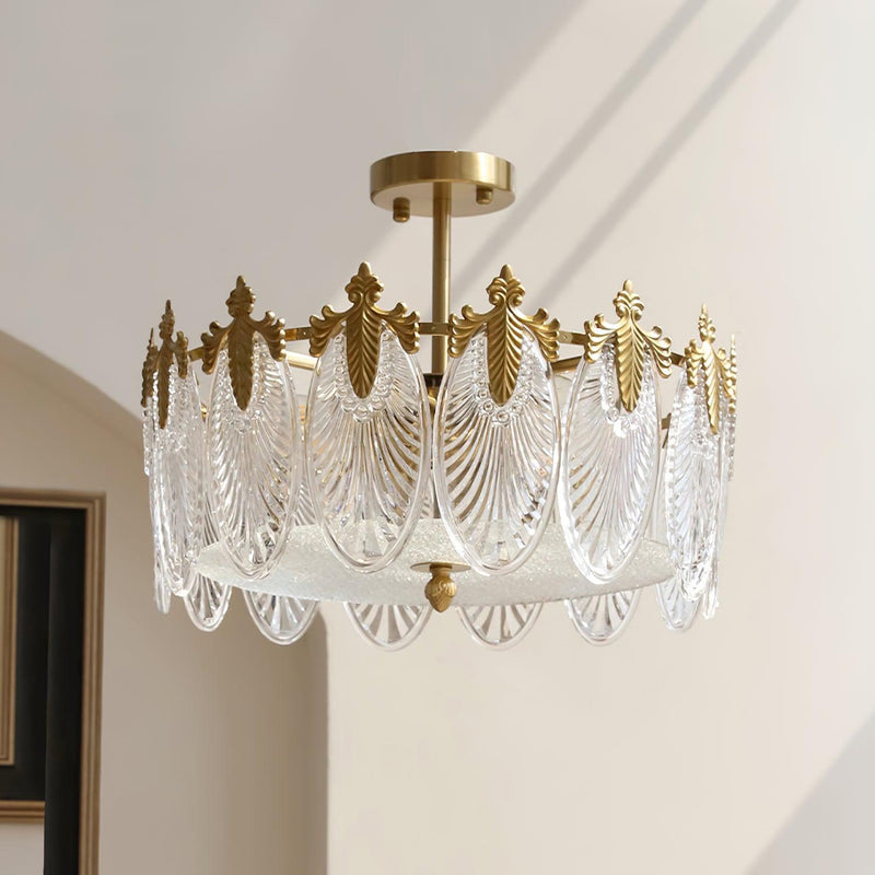 Lustre rond en verre à motif décoratif