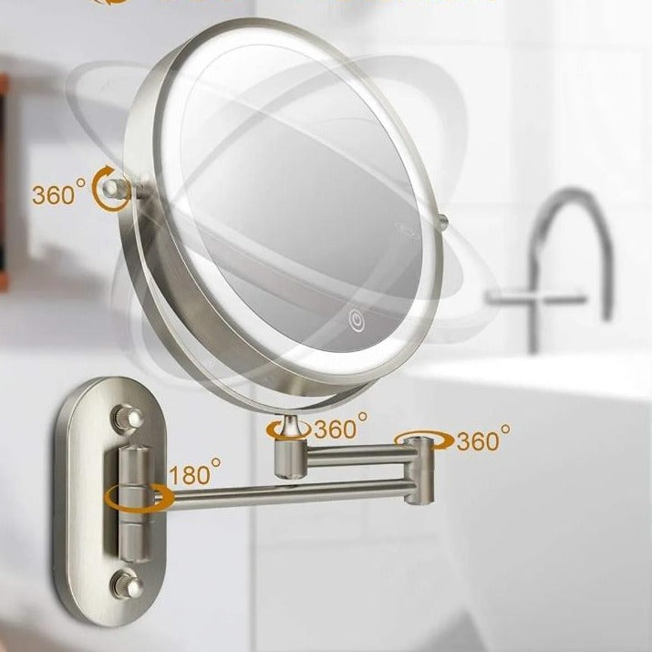 Chrome silver Rechargeable LED Magnifying mirror for make-up and Bathroom