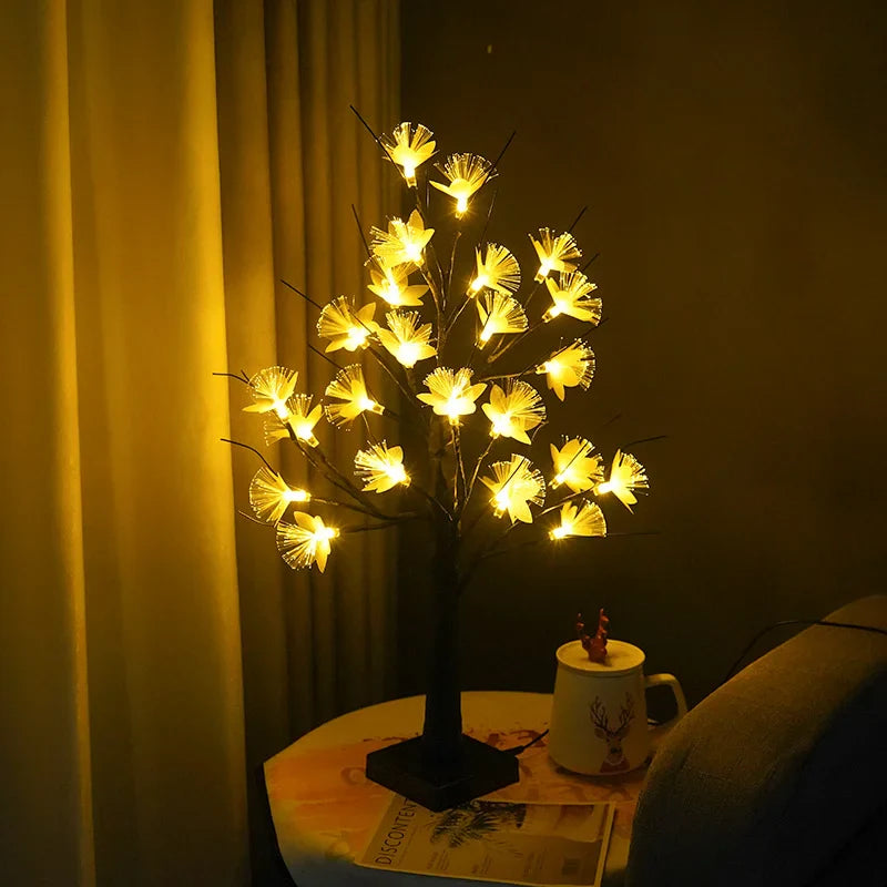 White birch fiber optic flower tree light