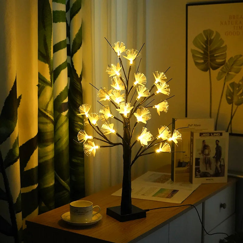 White birch fiber optic flower tree light