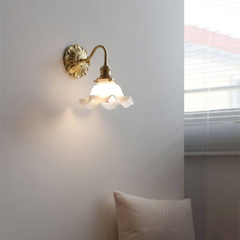 Curved Gooseneck Glass Brass Wall Sconce Lamp