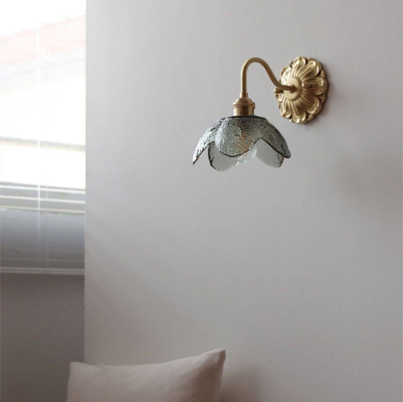 Curved Gooseneck Glass Brass Wall Sconce Lamp