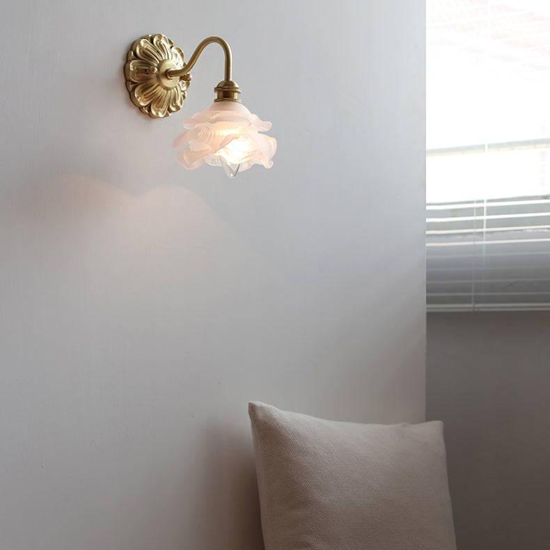 Curved Gooseneck Glass Brass Wall Sconce Lamp