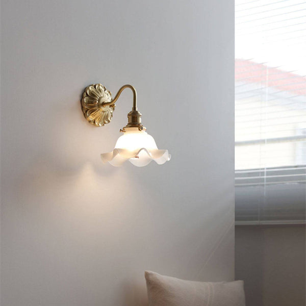 Curved Gooseneck Glass Brass Wall Sconce Lamp