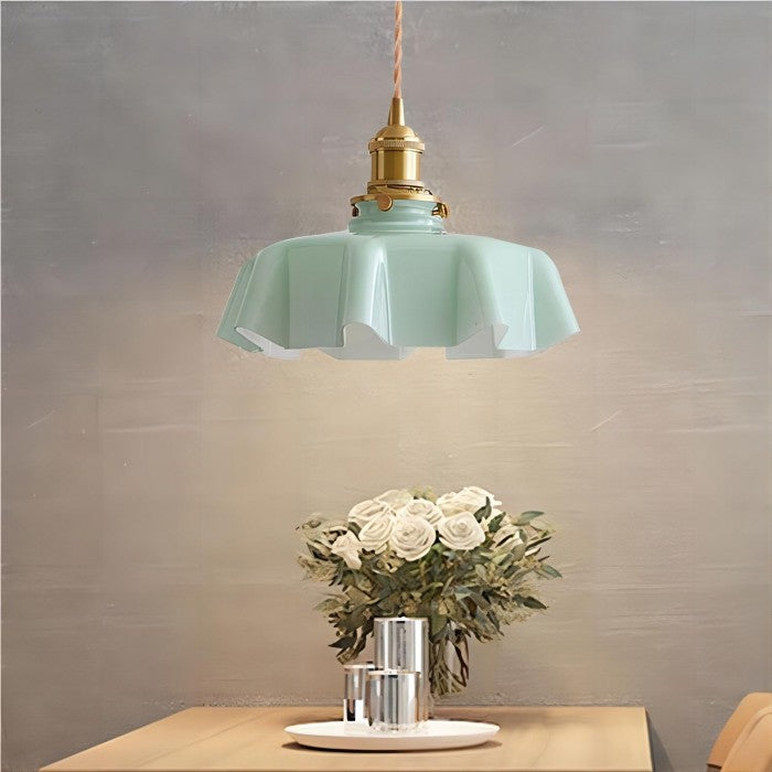 Retro glass flower cream hanging lamp