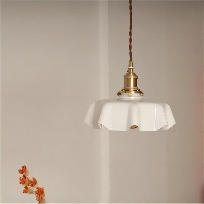 Retro glass flower cream hanging lamp