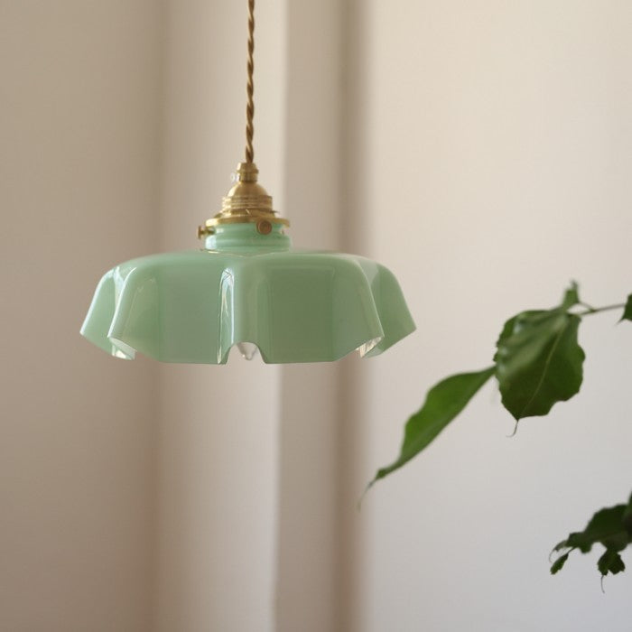 Retro glass flower cream hanging lamp