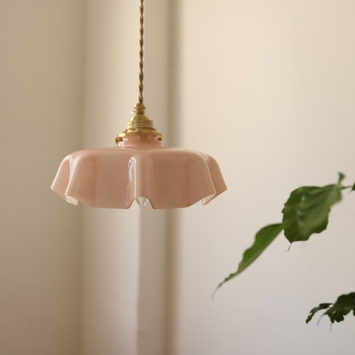 Retro glass flower cream hanging lamp